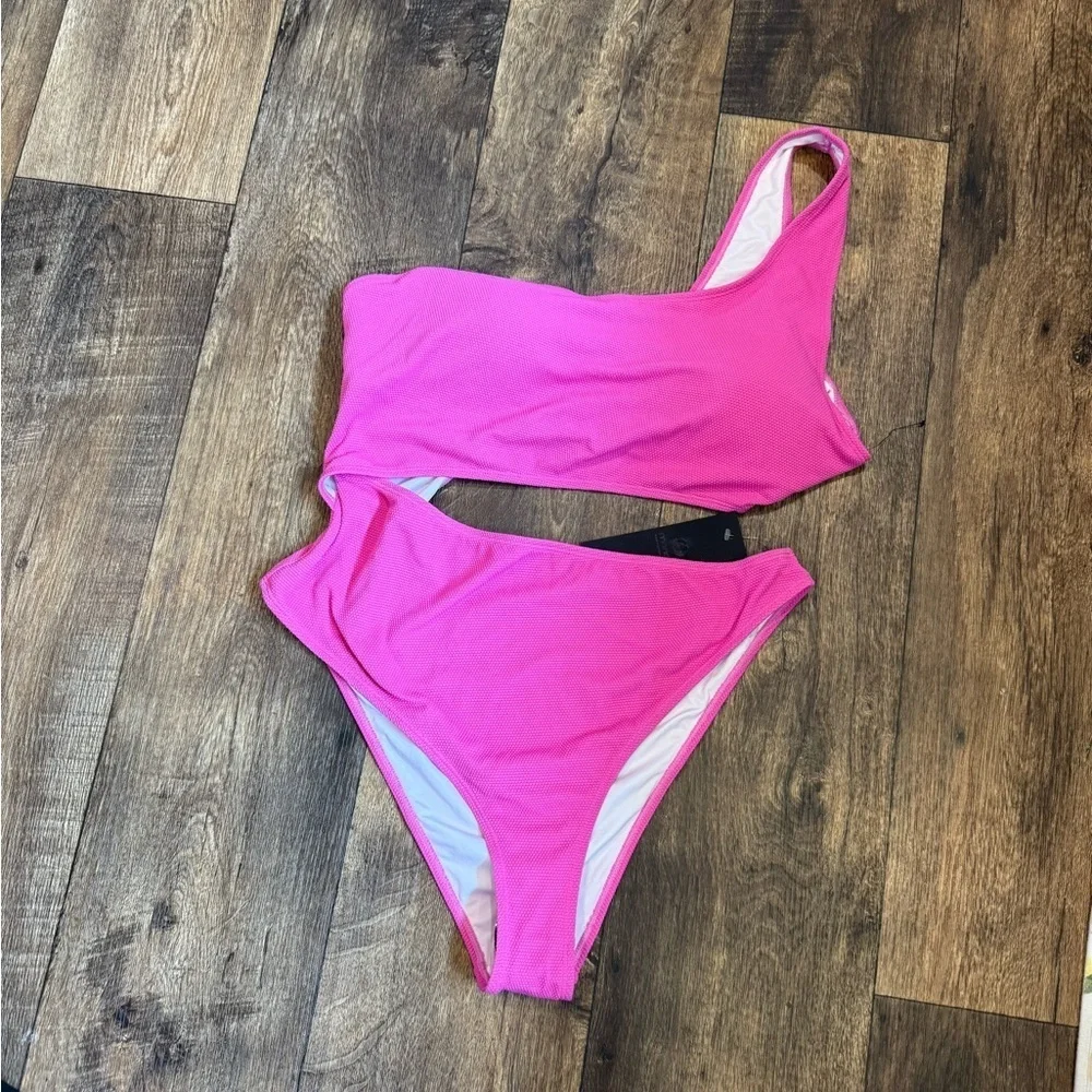 Pink One Piece Swimsuit with Wide Straps